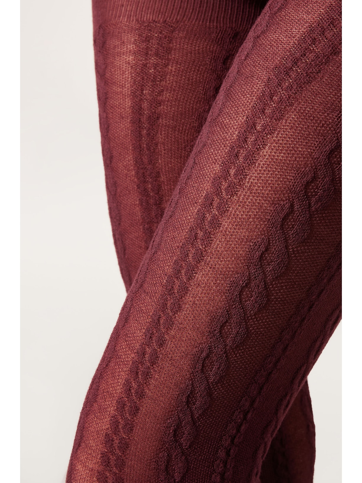 Meia-Calça Com Cashmere e Efeito Trançado Bordô Calzedonia