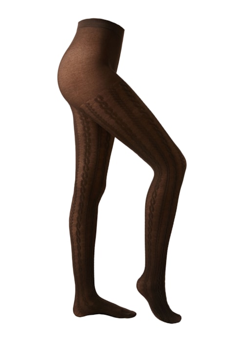 Meia-Calça Com Cashmere e Efeito Trançado - Marrom