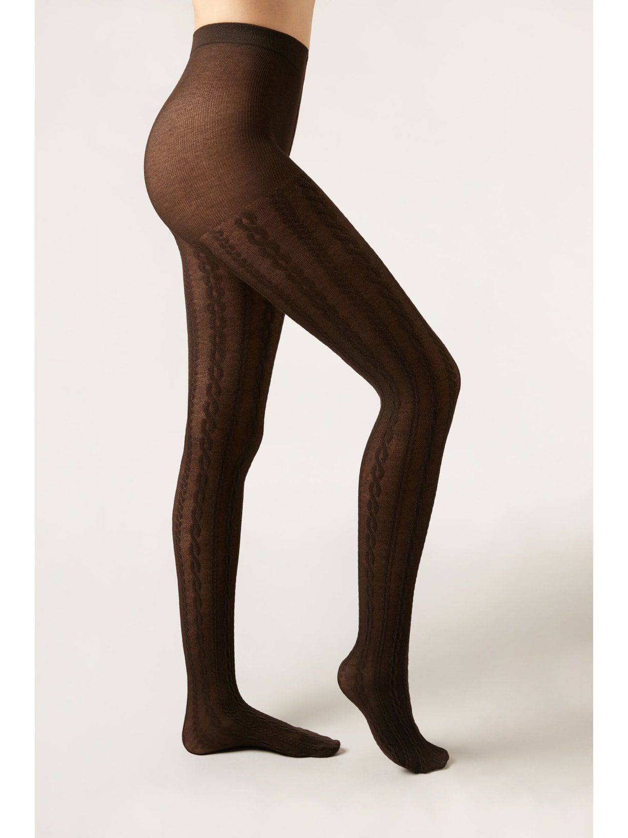 Meia-Calça Com Cashmere e Efeito Trançado Marrom Calzedonia