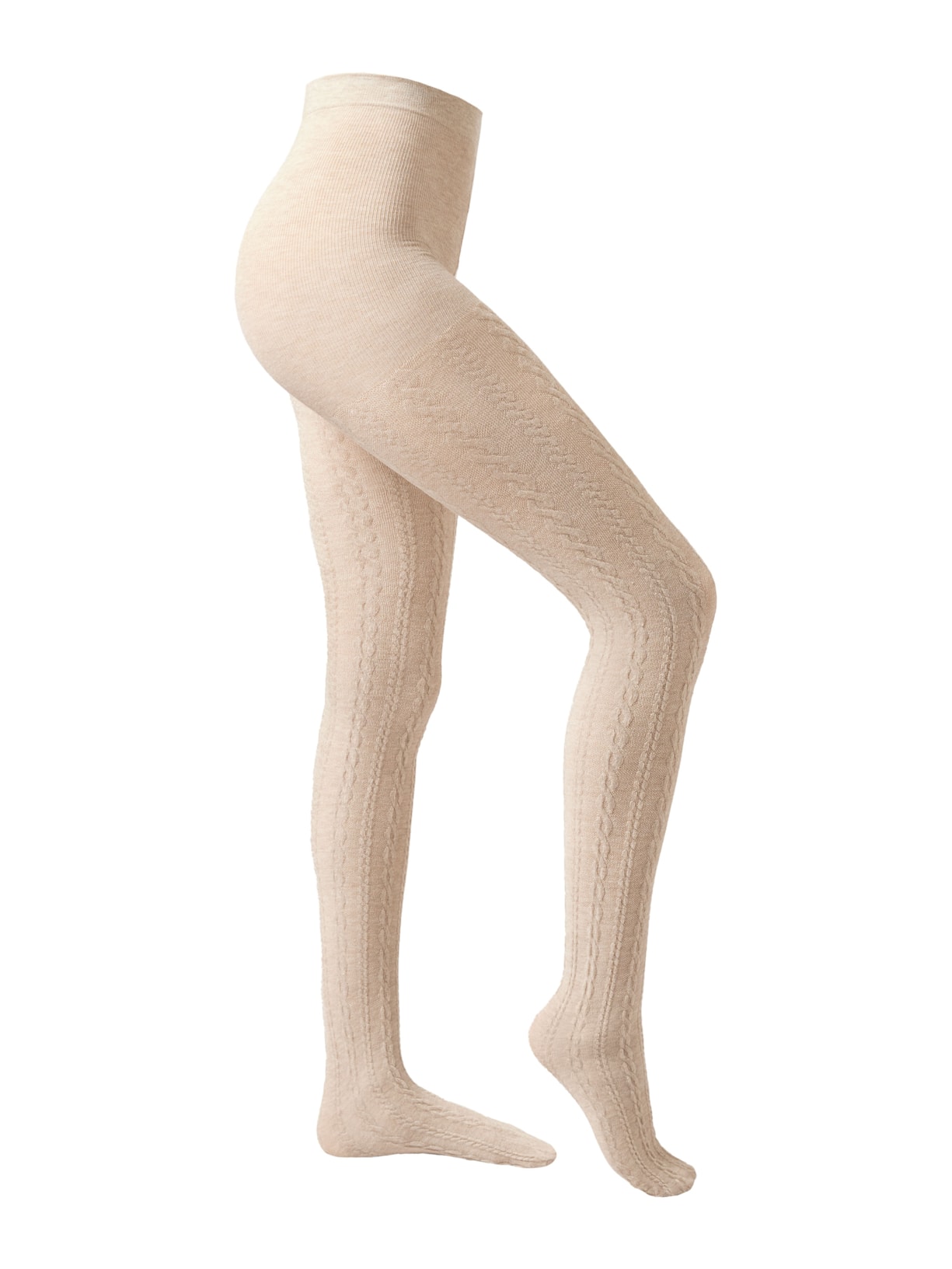 Meia-Calça Com Cashmere e Efeito Trançado - Off-White