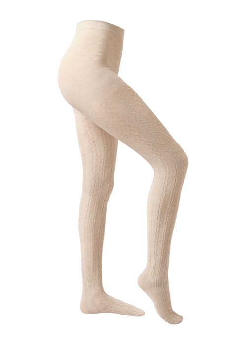 Meia-Calça Com Cashmere e Efeito Trançado - Off-White