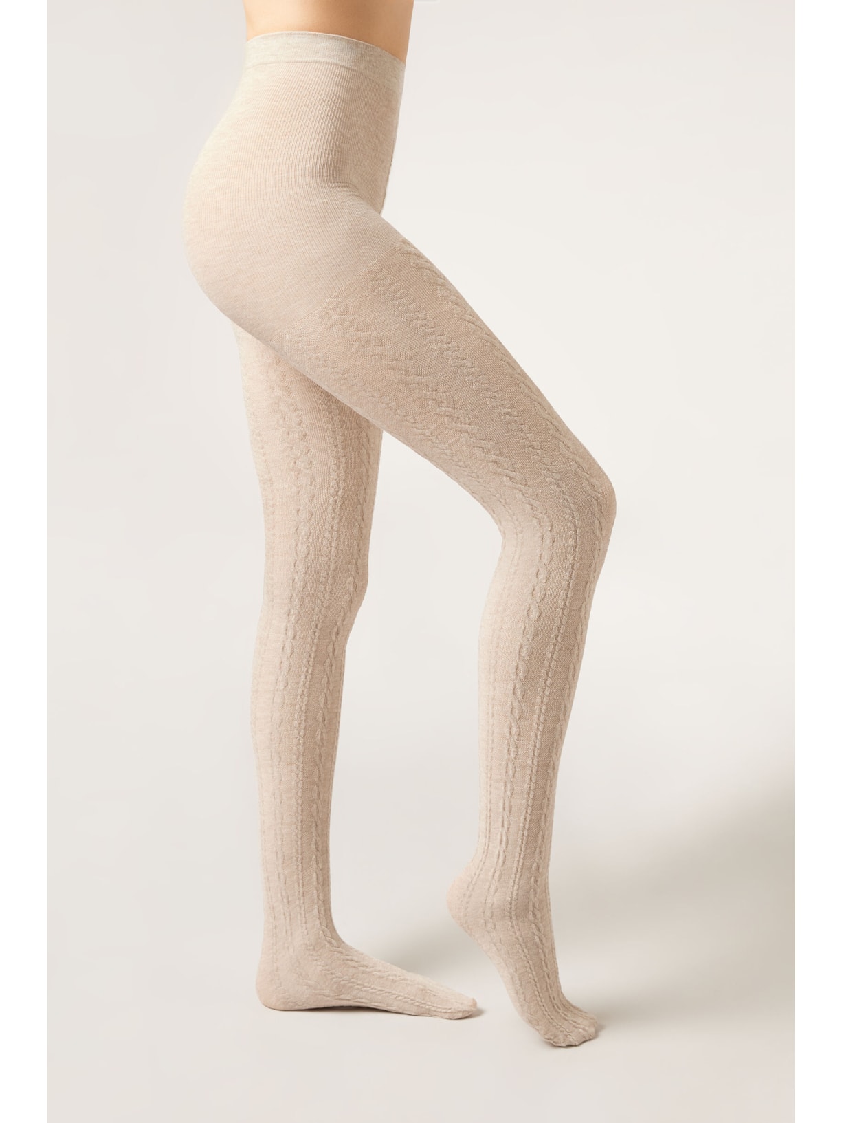 Meia-Calça Com Cashmere e Efeito Trançado Off-White Calzedonia