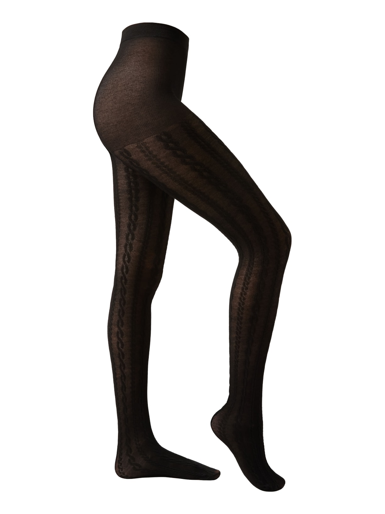 Meia-Calça Com Cashmere e Efeito Trançado - Preto