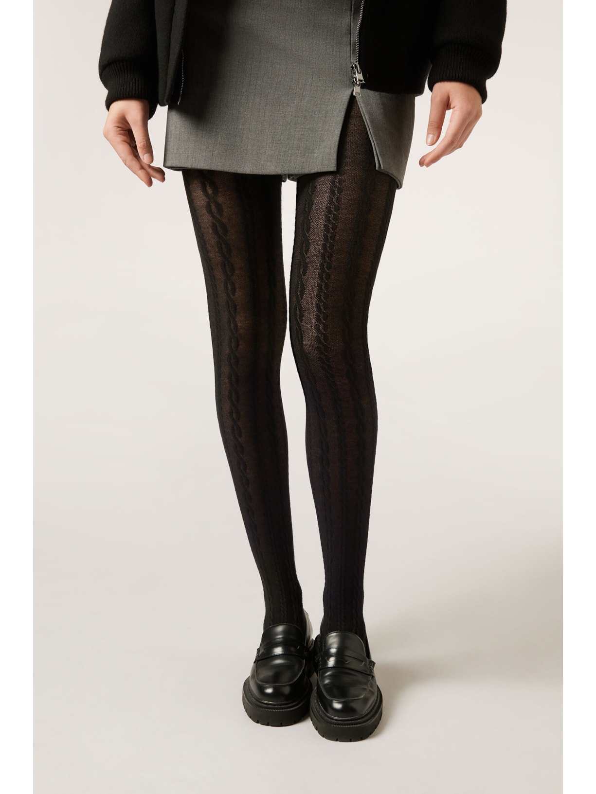 Meia-Calça Com Cashmere e Efeito Trançado Preto Calzedonia