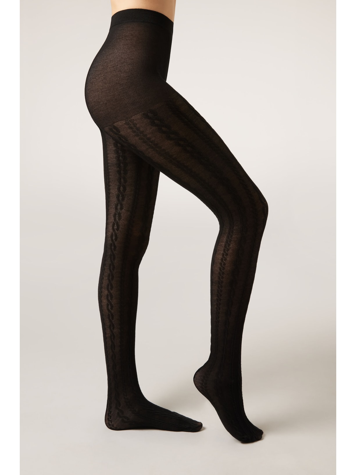 Meia-Calça Com Cashmere e Efeito Trançado Preto Calzedonia