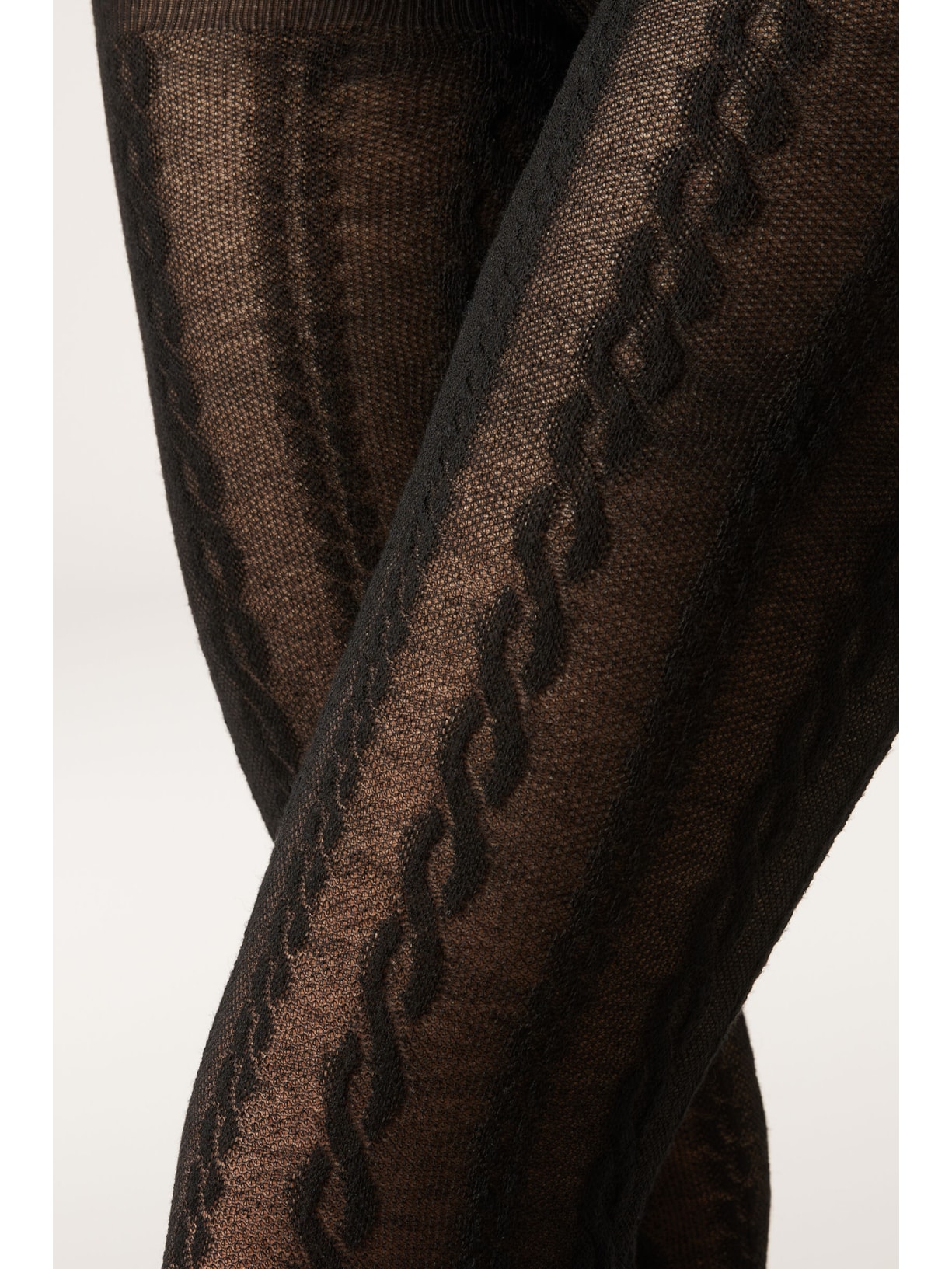 Meia-Calça Com Cashmere e Efeito Trançado Preto Calzedonia