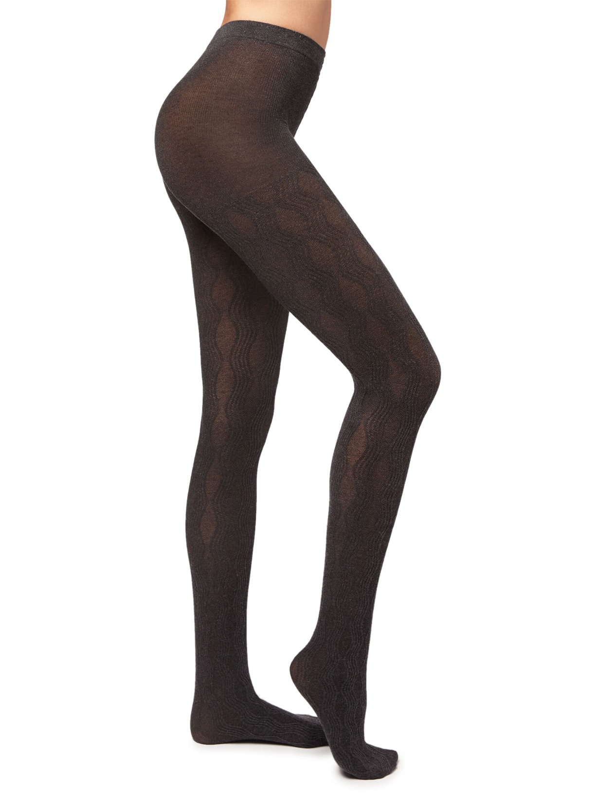 Meia Calça Com Cashmere e Estampa Ondulado - Cinza