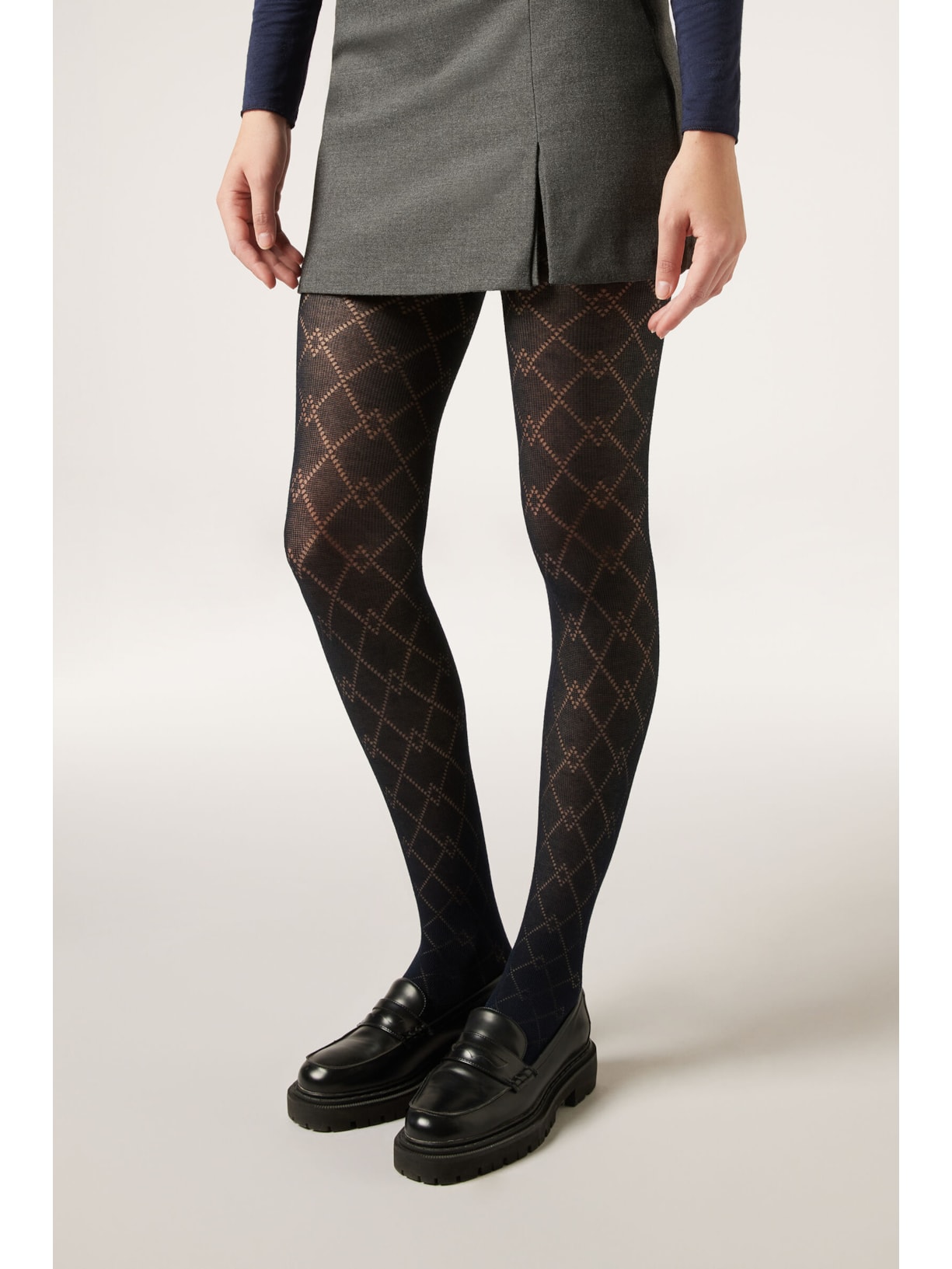 Meia-Calça Com Cashmere e Padrão De Losangos Azul Calzedonia