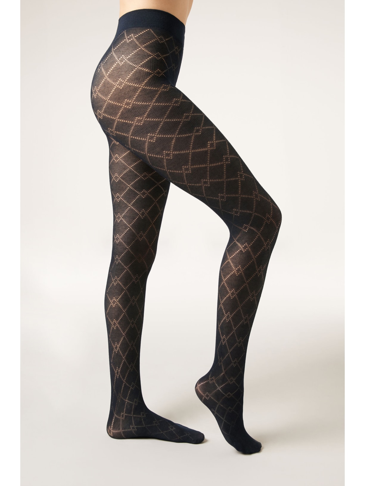 Meia-Calça Com Cashmere e Padrão De Losangos Azul Calzedonia