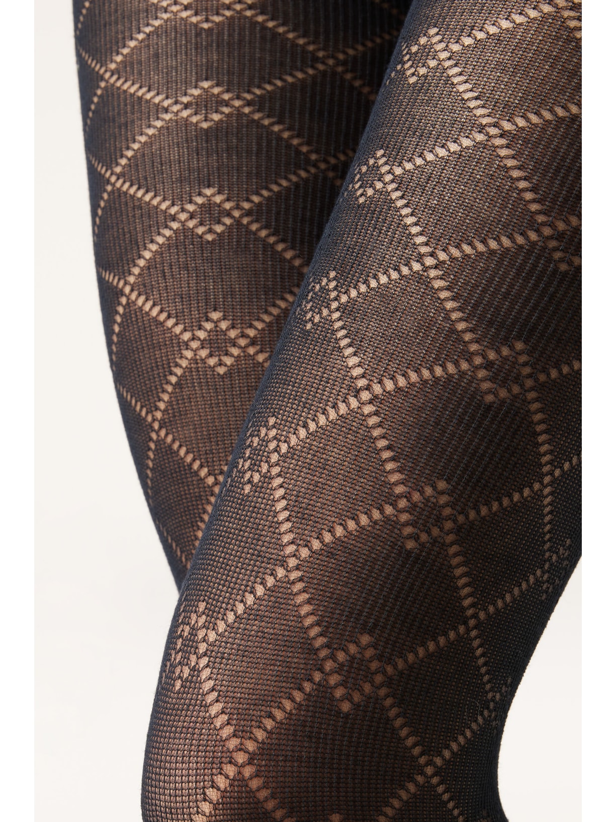 Meia-Calça Com Cashmere e Padrão De Losangos Azul Calzedonia
