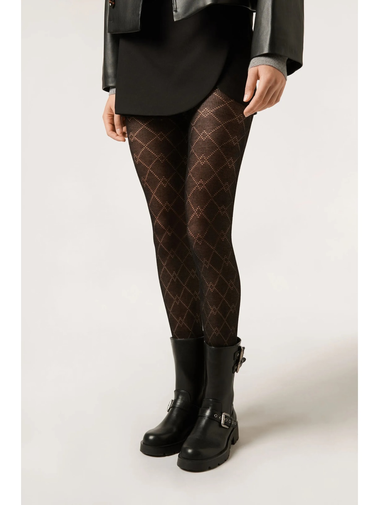 Meia-Calça Com Cashmere e Padrão De Losangos Preto Calzedonia