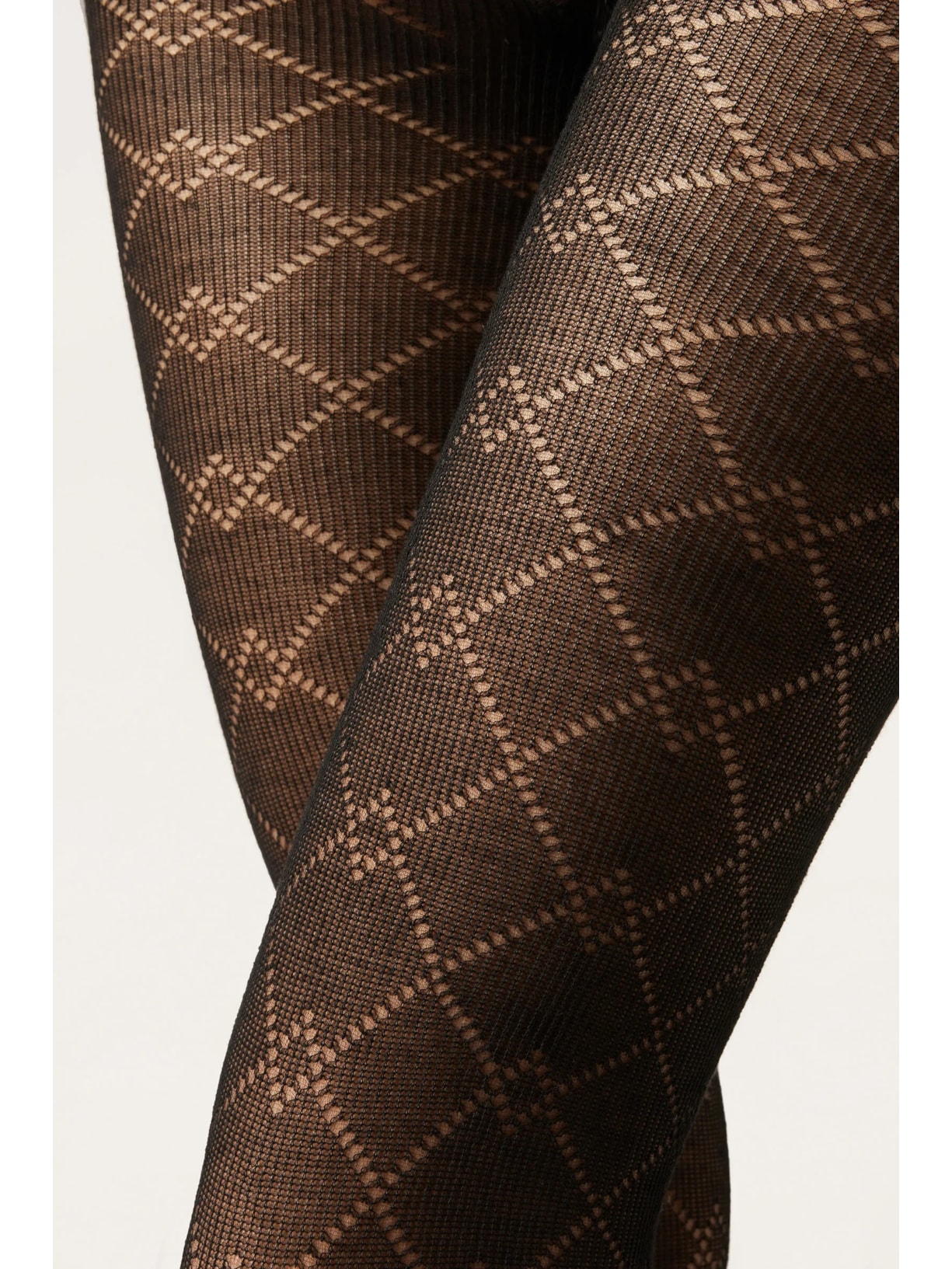 Meia-Calça Com Cashmere e Padrão De Losangos Preto Calzedonia