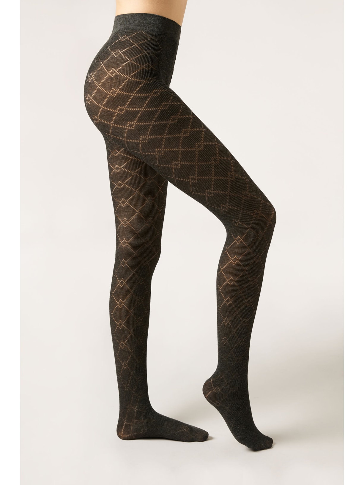 Meia-Calça Com Cashmere e Padrão De Losangos Preto Calzedonia