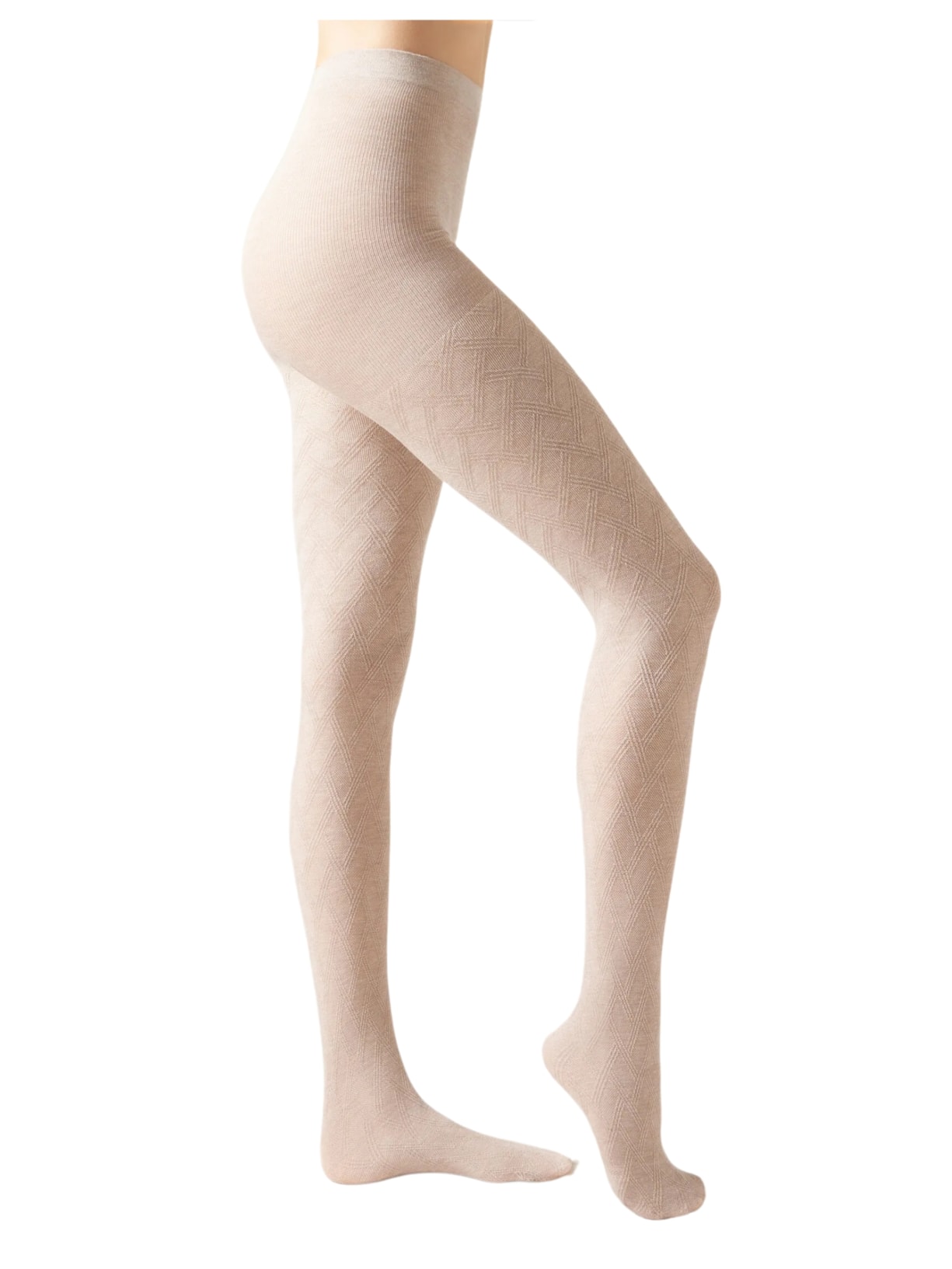 Meia-Calça Com Cashmere Trabalhada - Off-White