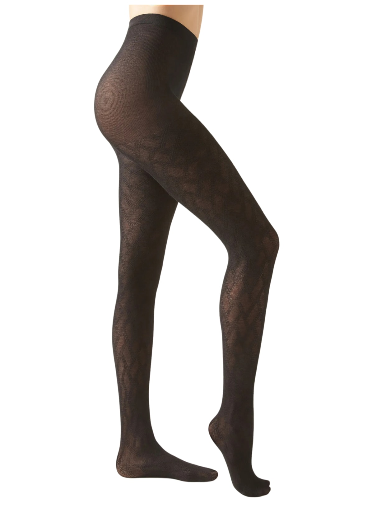 Meia-Calça Com Cashmere Trabalhada - Preto