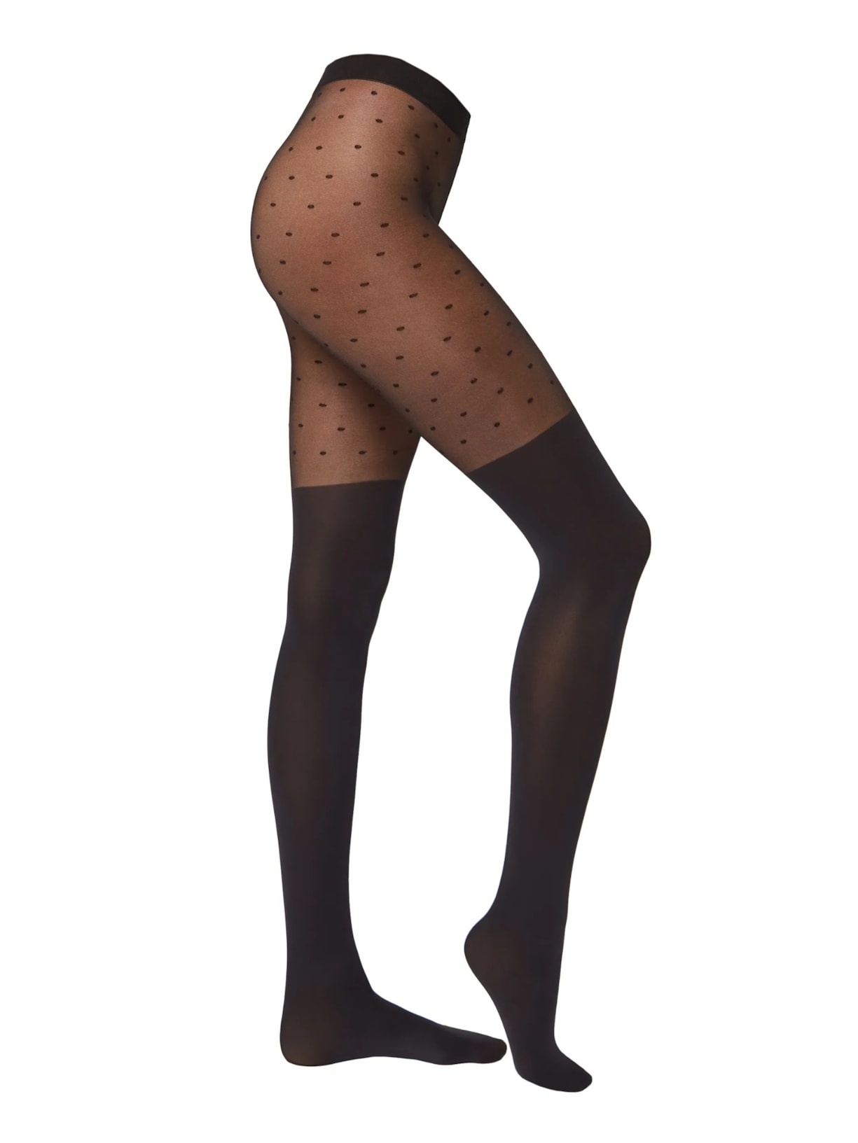 Meia-Calça Com Efeito Longuette e Padrão De Bolinhas - Preto