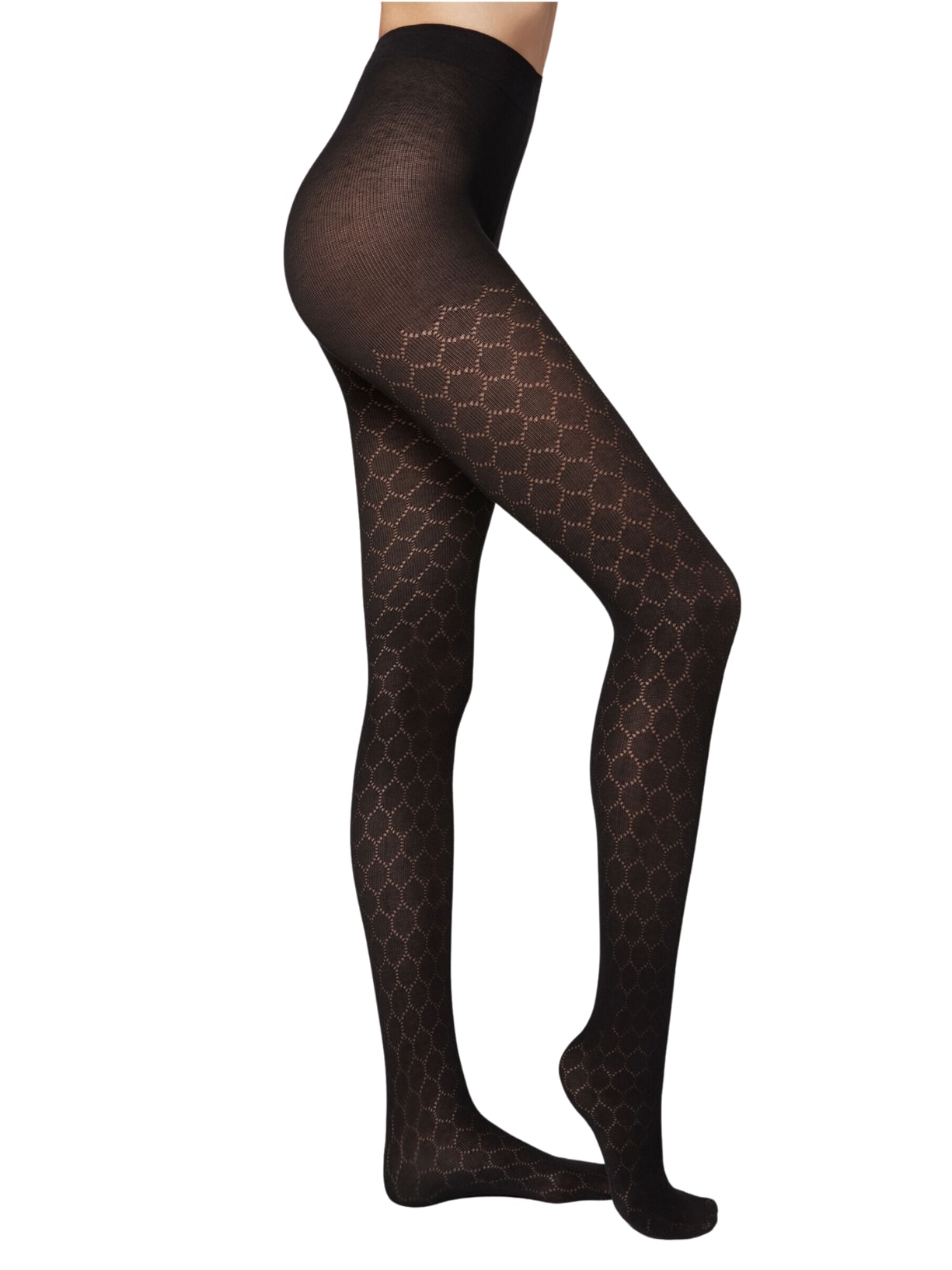 Meia Calça Com Estampa Circular Eco - Preto