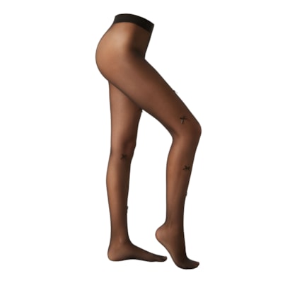 Meia-Calça Com Laços Fio 30 - Preto