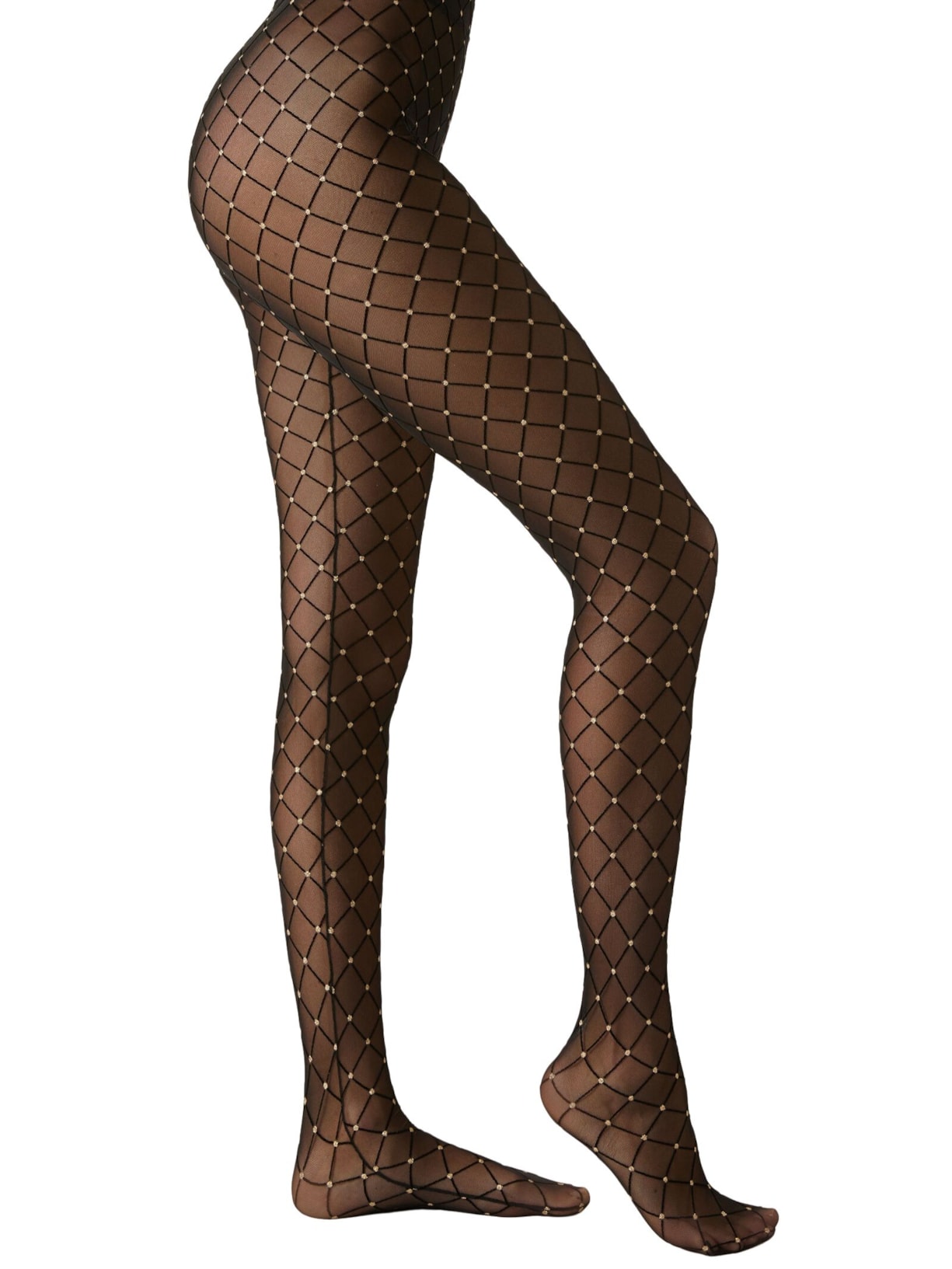 Meia-Calça Com Losangos Em Relevo e Strass - Preto