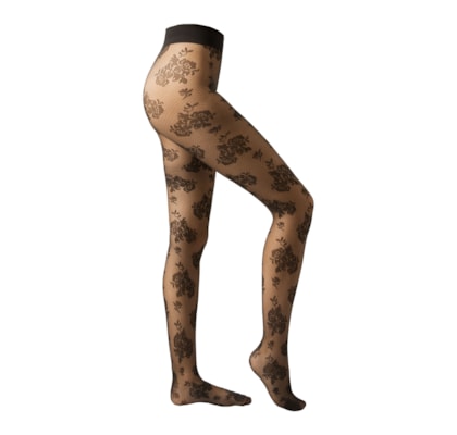 Meia-Calça Com Padrão Floral - Bordô