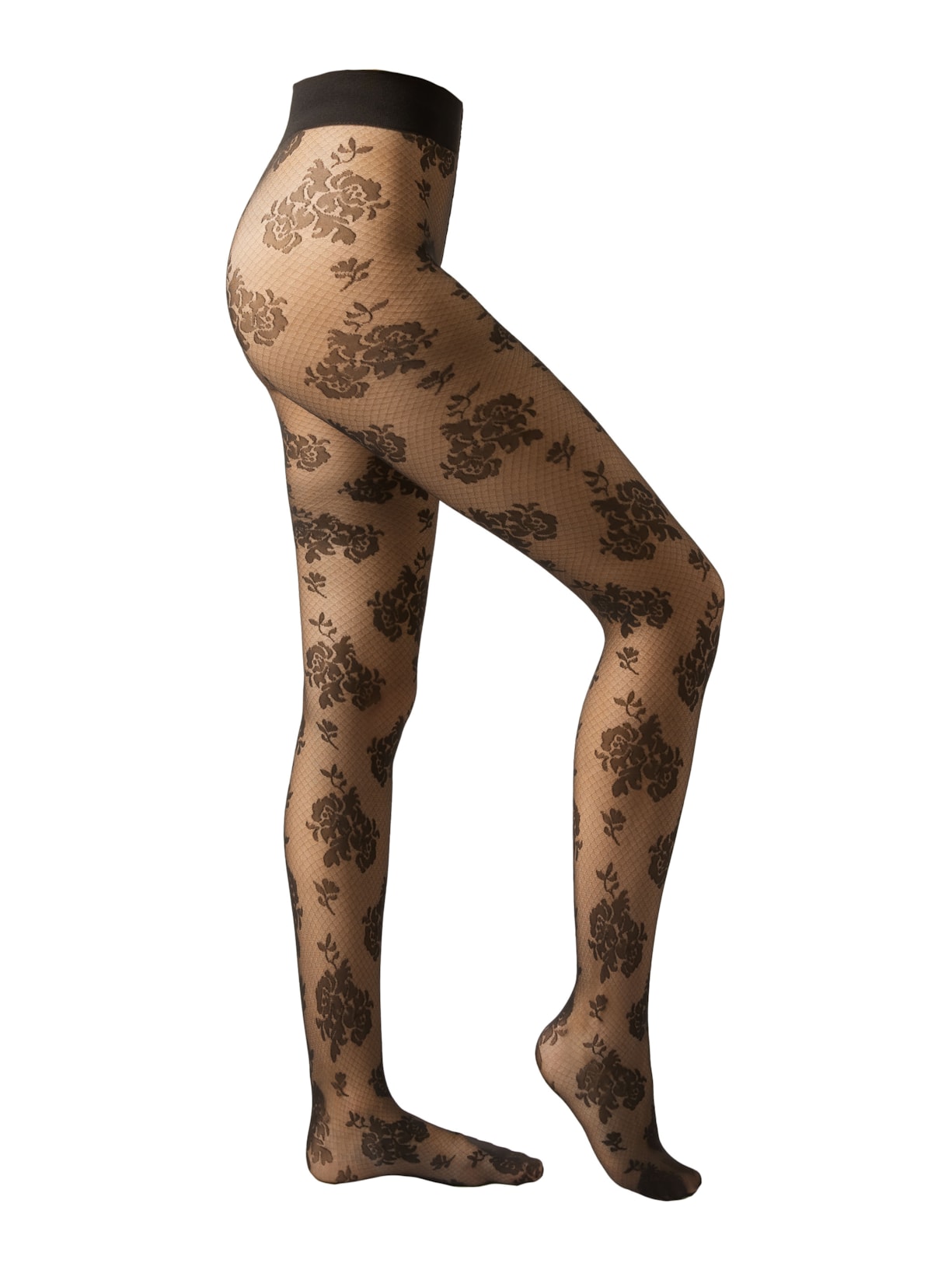 Meia-Calça Com Padrão Floral - Bordô