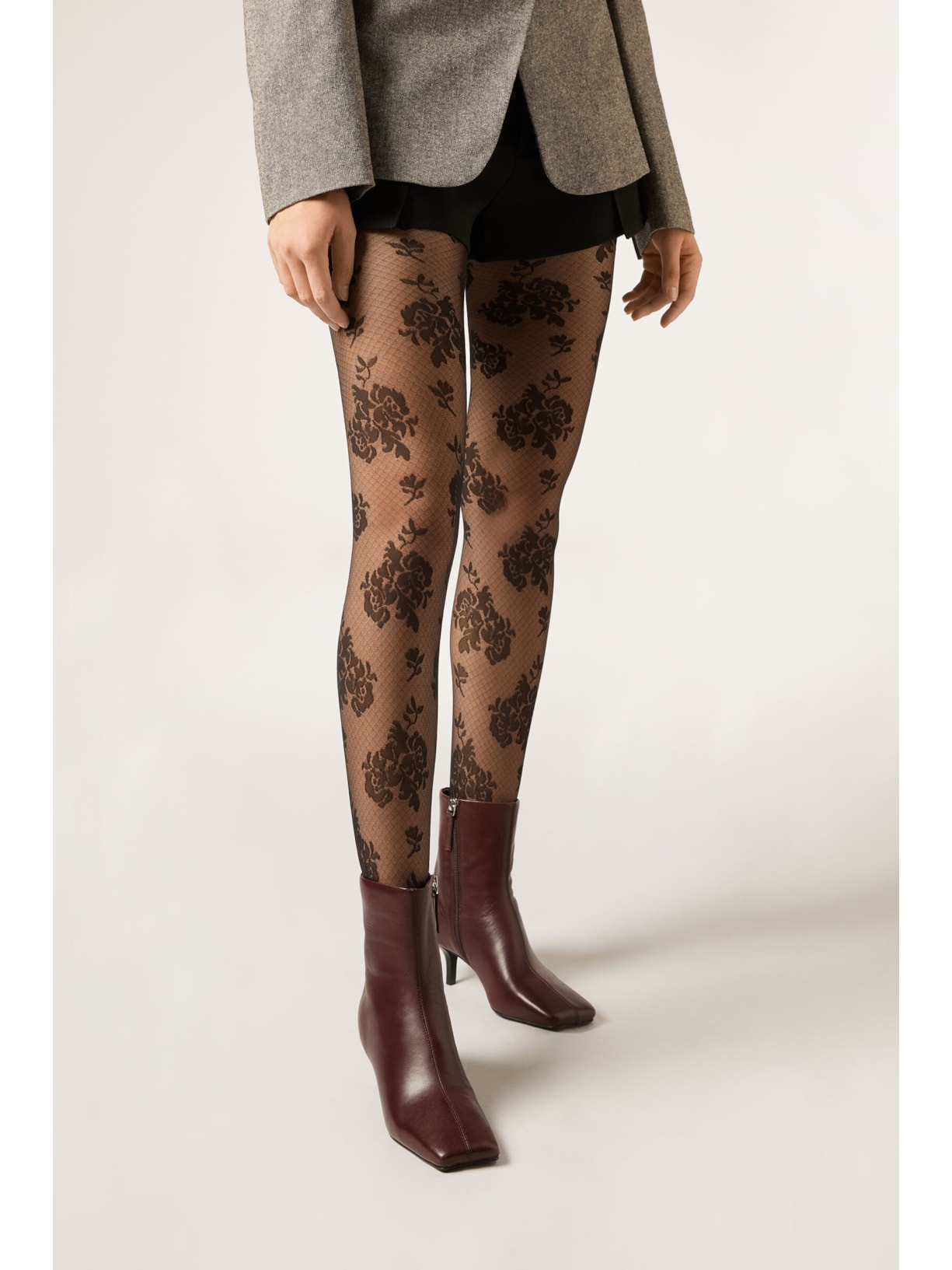 Meia-Calça Com Padrão Floral Bordô Calzedonia