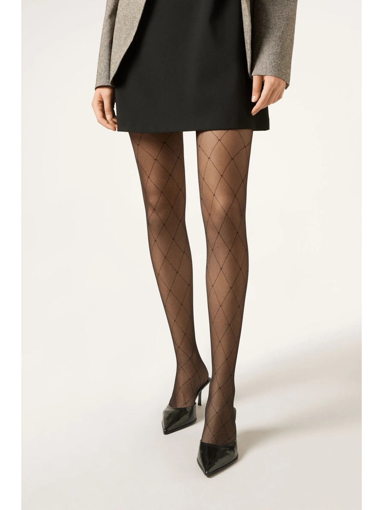 Meia-Calça Com Padrão Geométrico De Losangos Preto Calzedonia