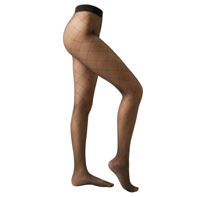 Meia-Calça Com Padrão Geométrico De Losangos - Preto