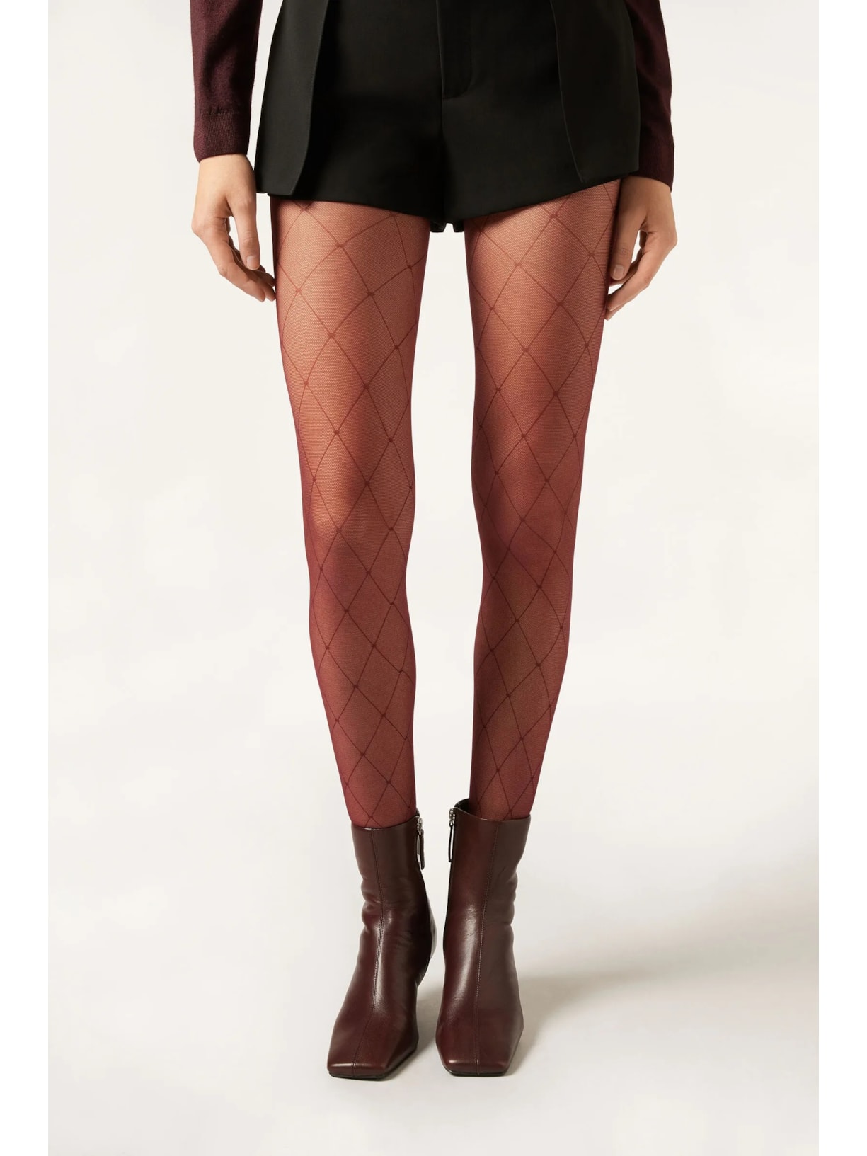 Meia-Calça Com Padrão Geométrico De Losangos Vermelho Calzedonia