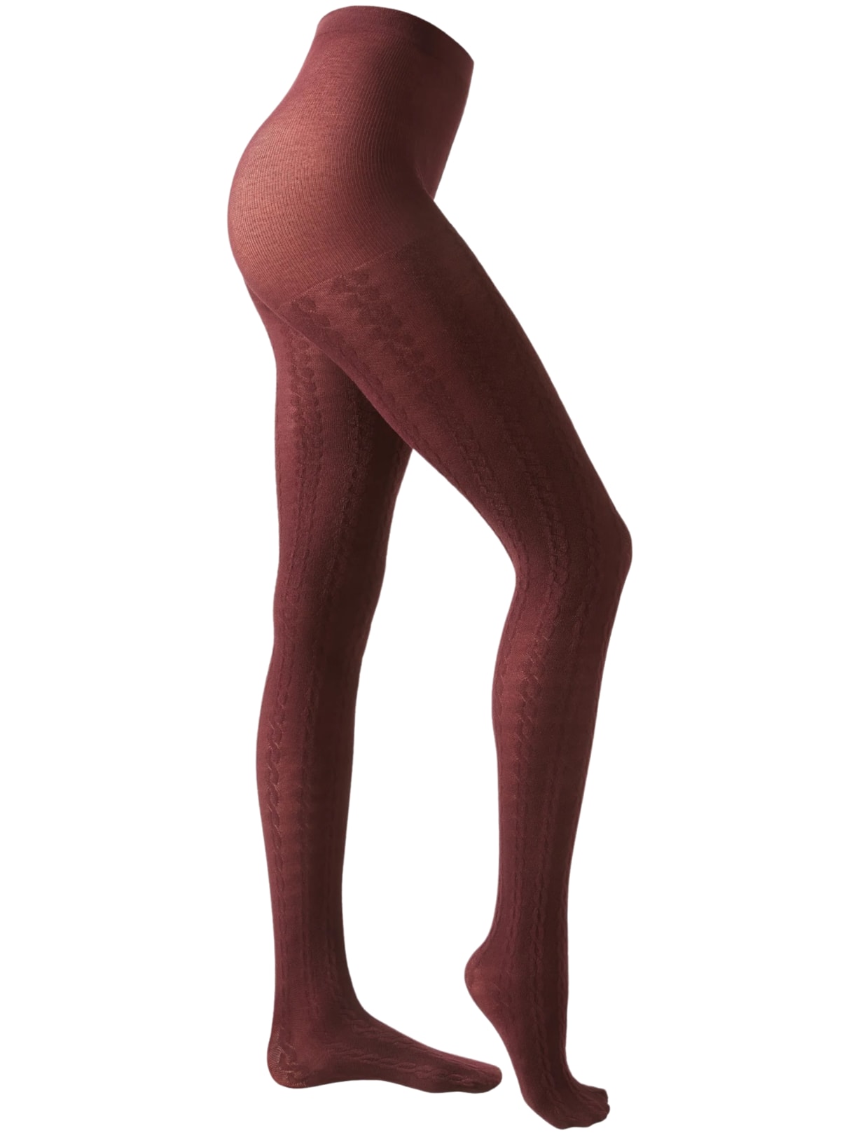 Meia-Calça Com Padrão Trançado Com Cashmere - Bordô