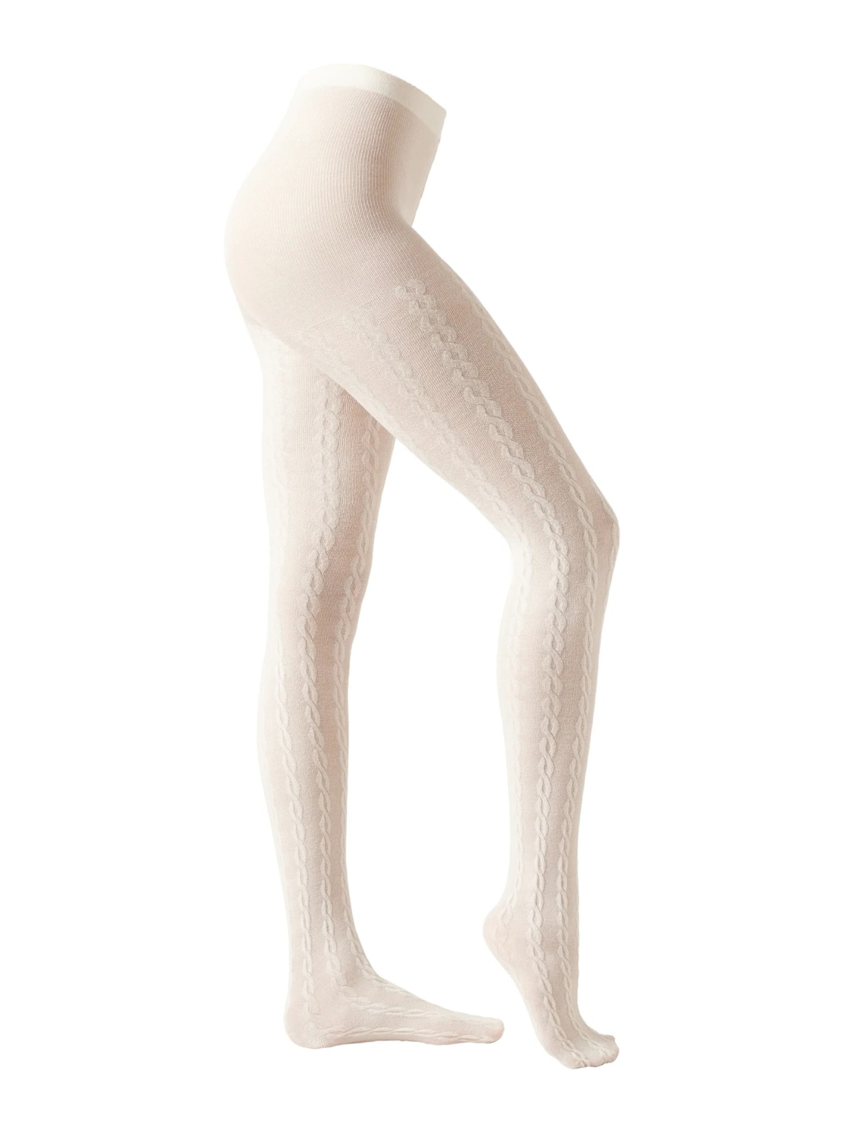 Meia-Calça Com Padrão Trançado Com Cashmere - Branco