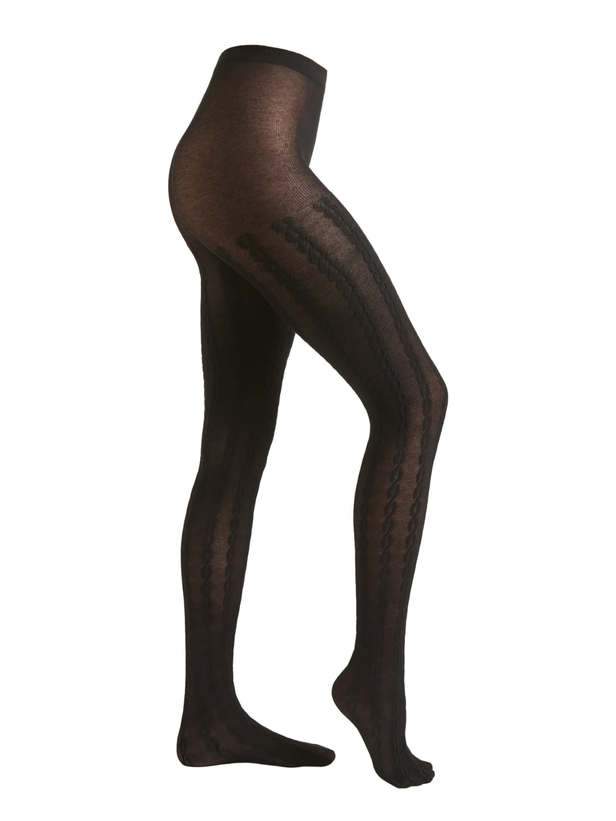 Meia-Calça Com Padrão Trançado Com Cashmere - Preto