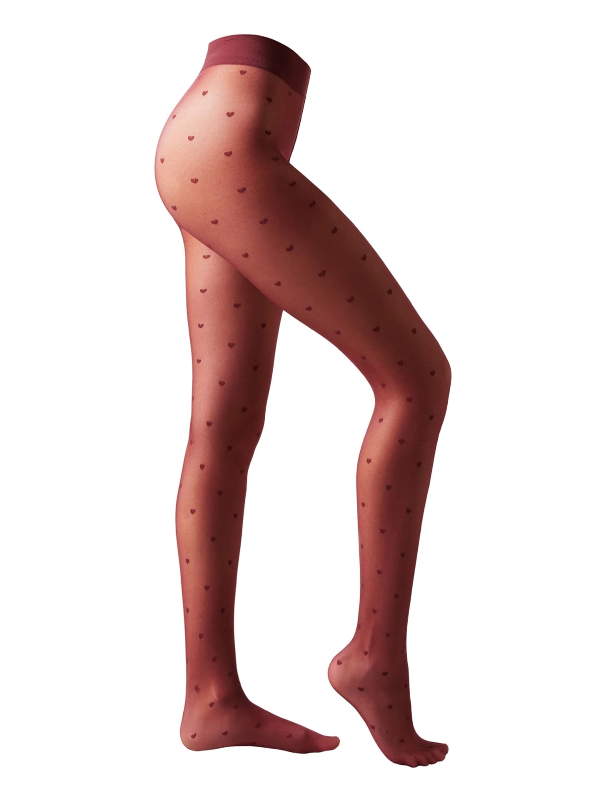 Meia-Calça Com Poás De Corações Fio 30 - Bordô
