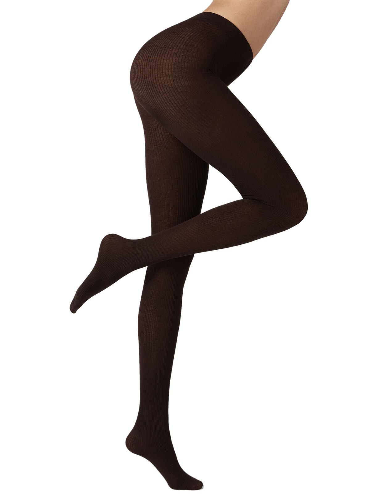 Meia Calça De Cashmere Com Estampa Canelado - Marrom