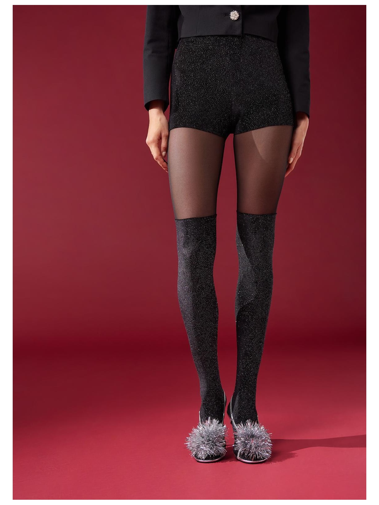 Meia-Calça Efeito Longuette e Hot Pant Preto Calzedonia