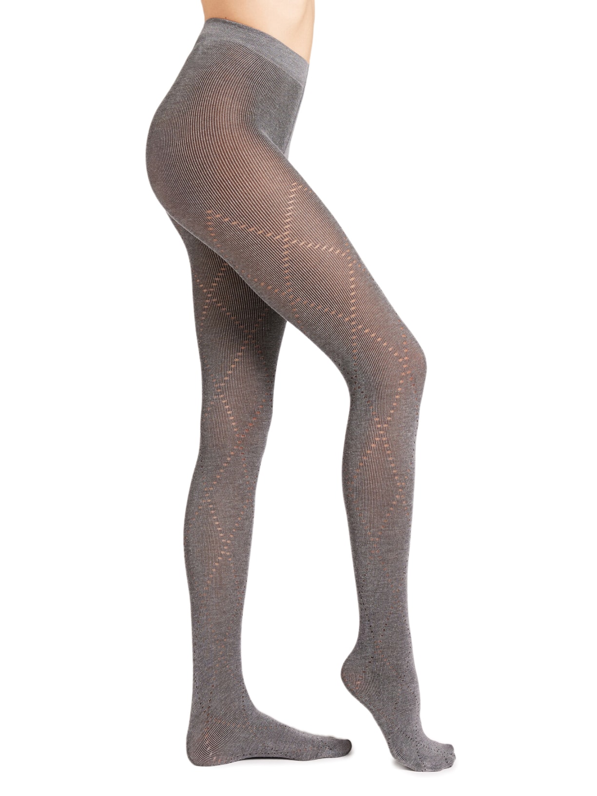 Meia-Calça Em Cashmere e Padrão De Losangos - Cinza