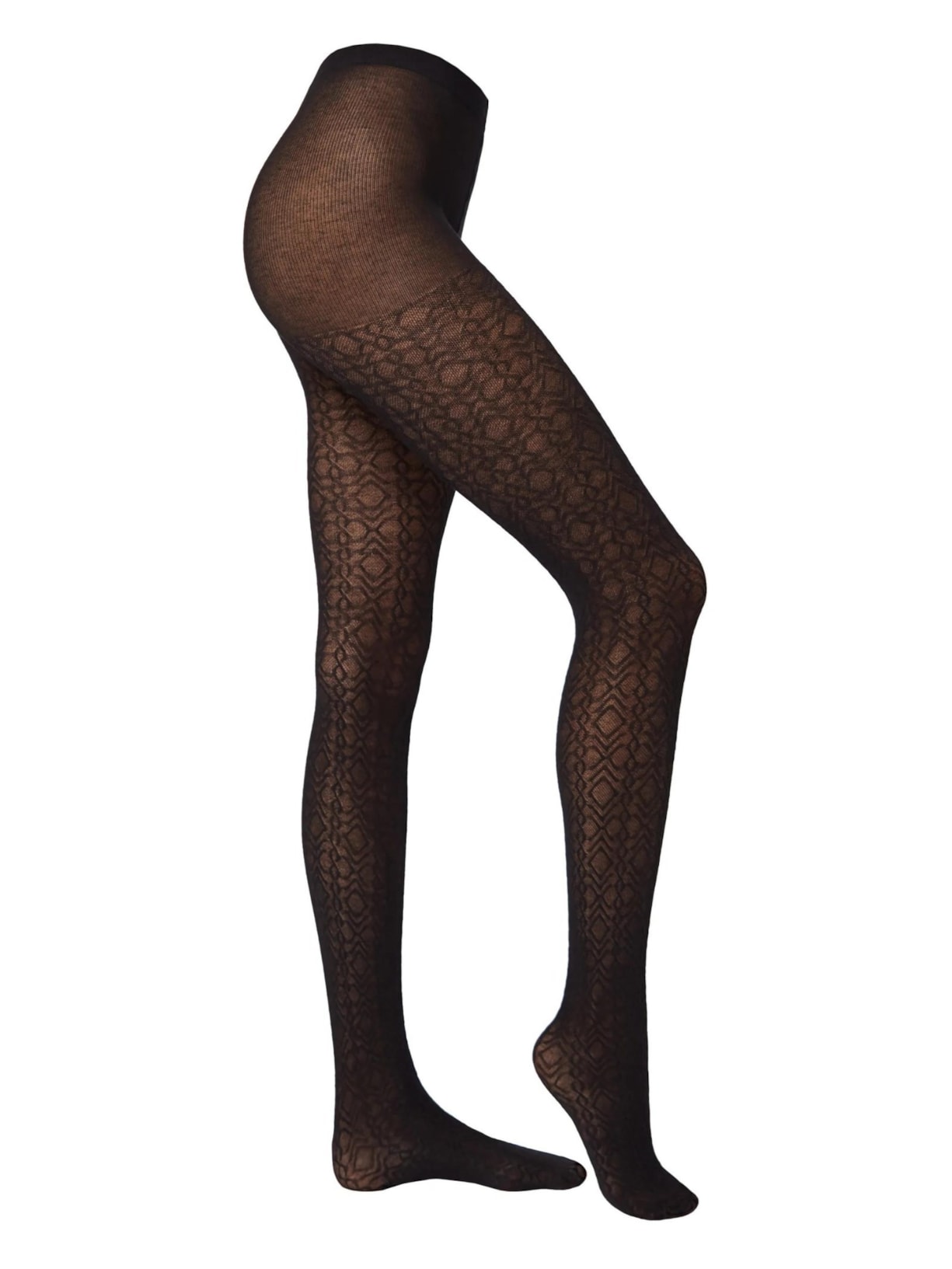 Meia-Calça Em Cashmere e Padrão De Losangos - Preto