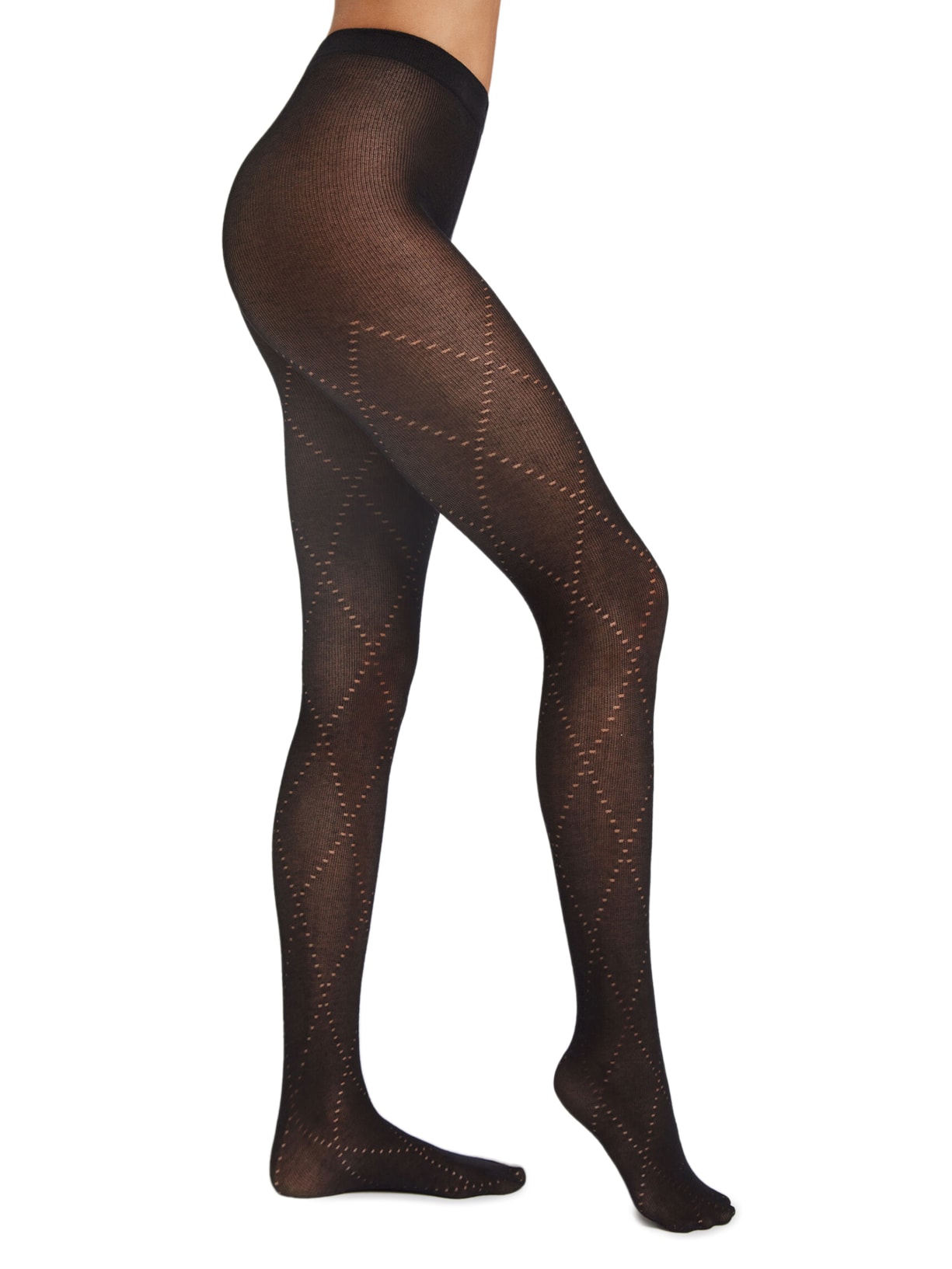 Meia-Calça Em Cashmere e Padrão De Losangos - Preto