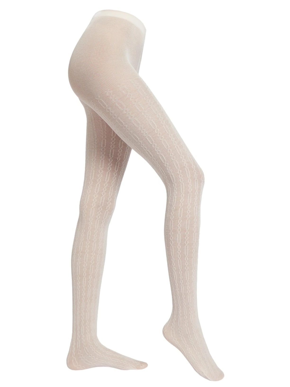 Meia-Calça Em Cashmere e Padrão Entrelaçado - Bege