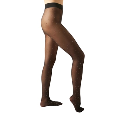Meia-Calça Em Poá Degradê - Preto