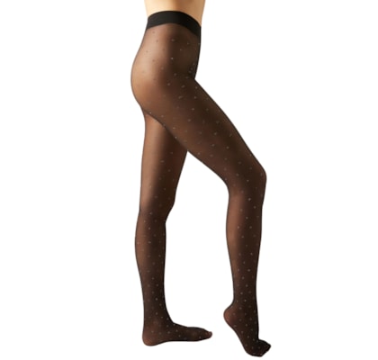 Meia-Calça Em Poá Degradê - Preto