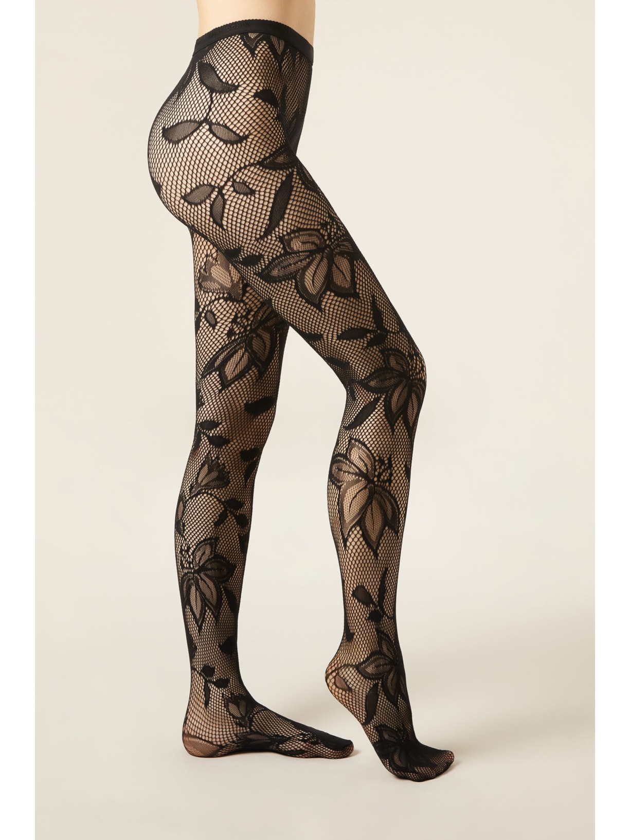 Meia-Calça Em Renda Com Macroflores Preto Calzedonia