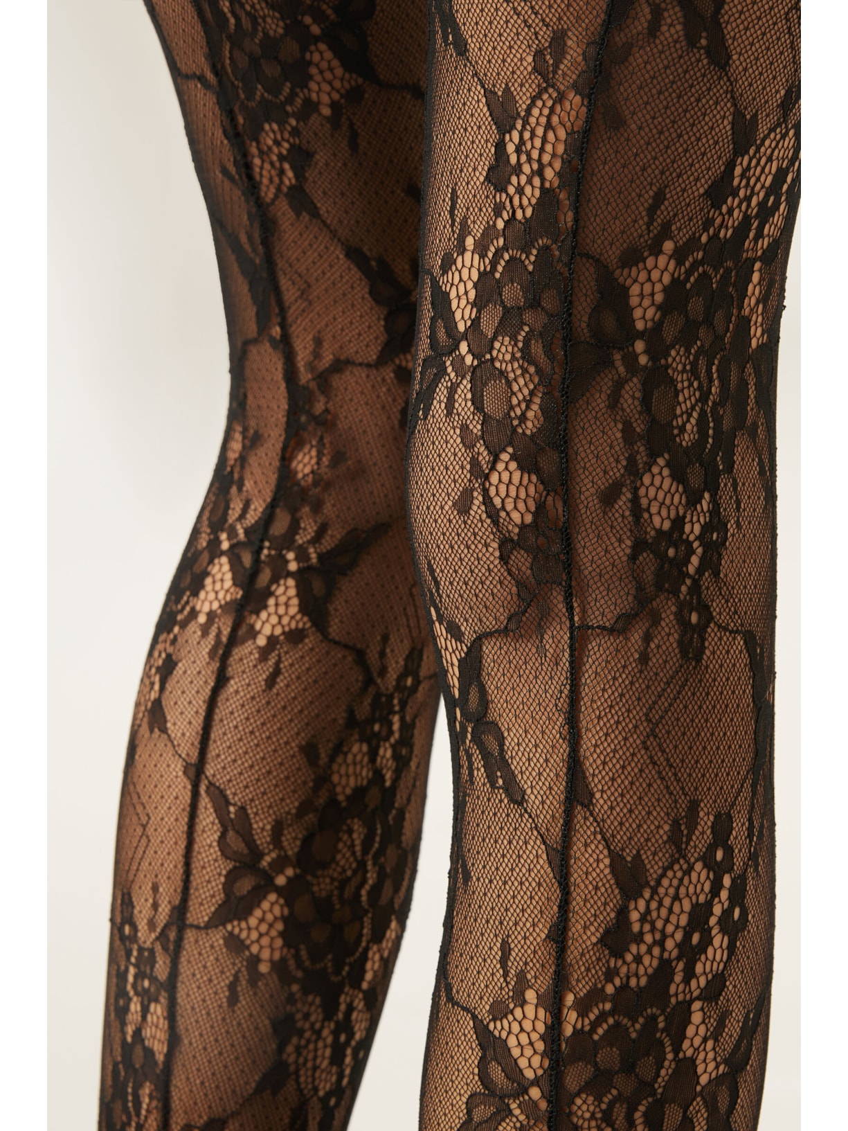 Meia-Calça Em Renda Com Padrão Floral Preto Calzedonia