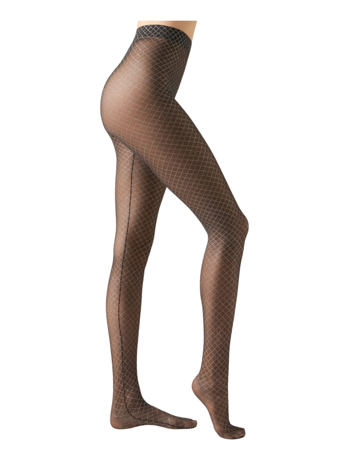 Meia-Calça Em Tule Com Losangos Brilhantes - Preto