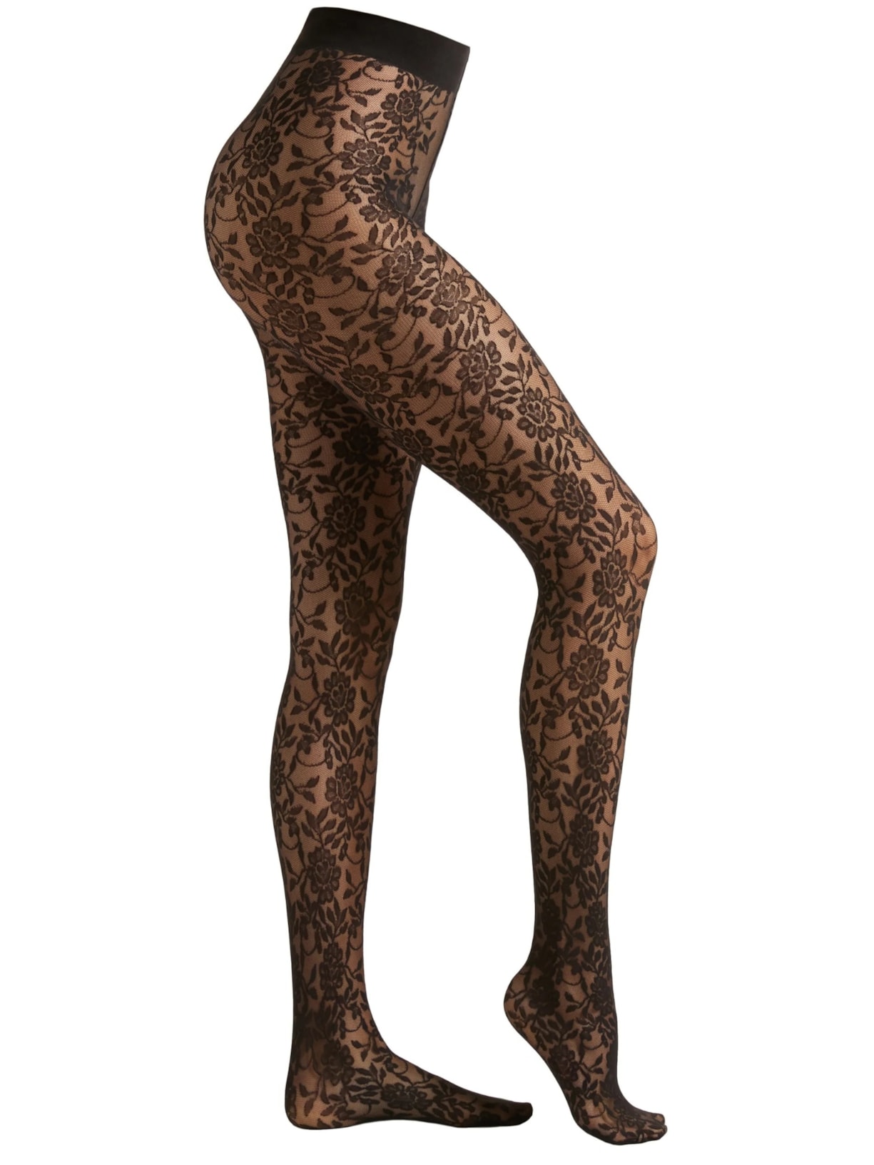 Meia-Calça Em Tule Com Padrão De Renda Floral Fio 40 - Preto