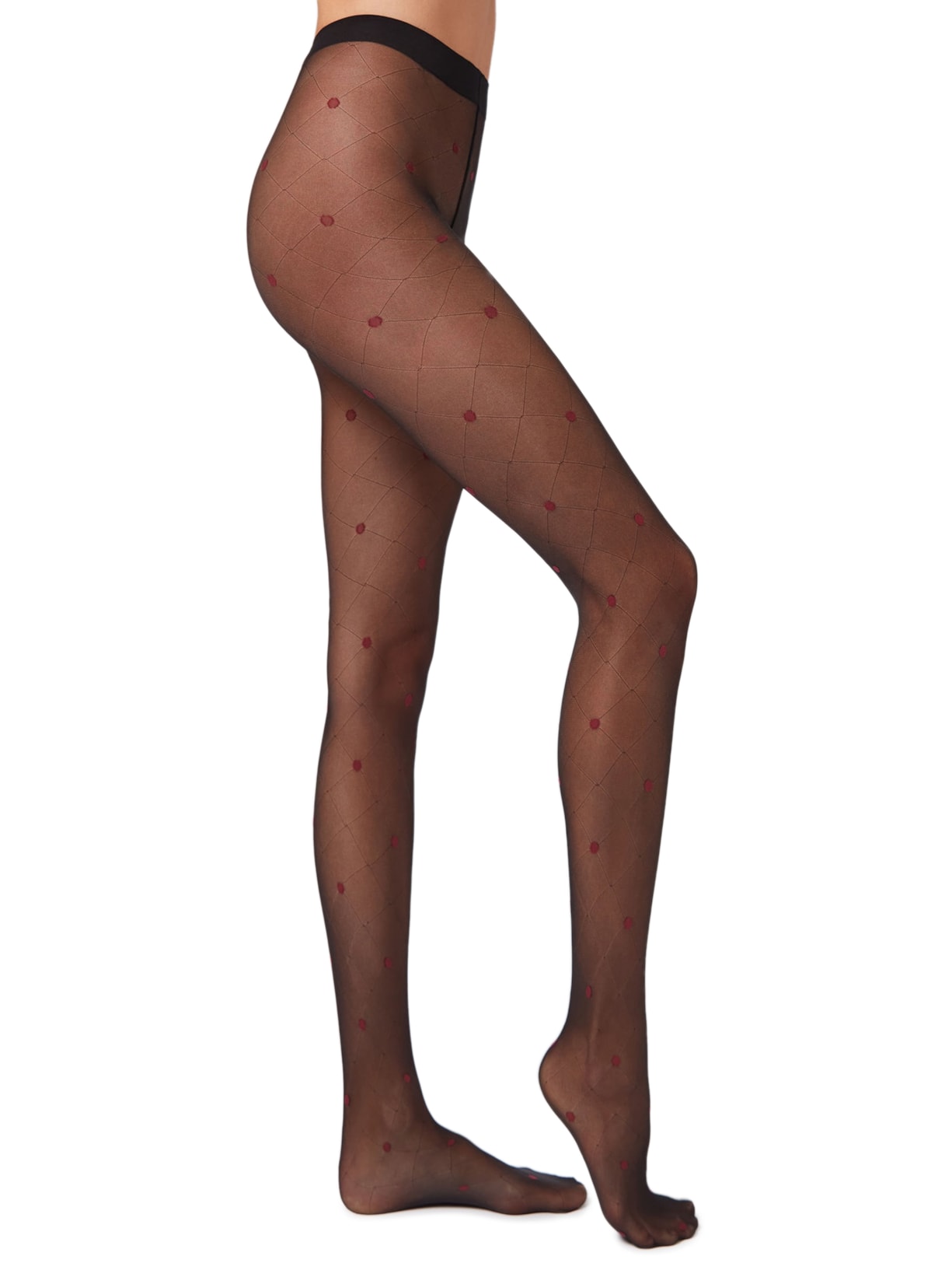 Meia-Calça Fio 30 Com Padrão De Poás - Preto