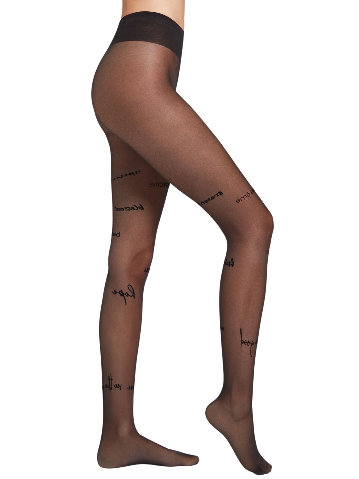 Meia-Calça Fio 30 Com Texto Em Relevo - Preto