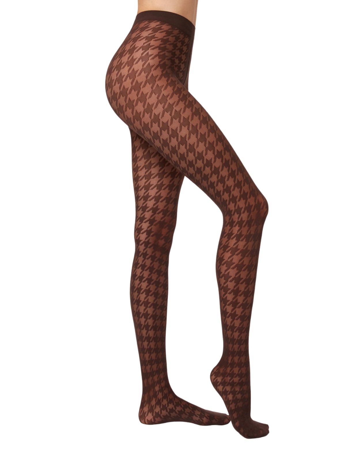 Meia-Calça Fio 30 Pied-De-Poule - Marrom