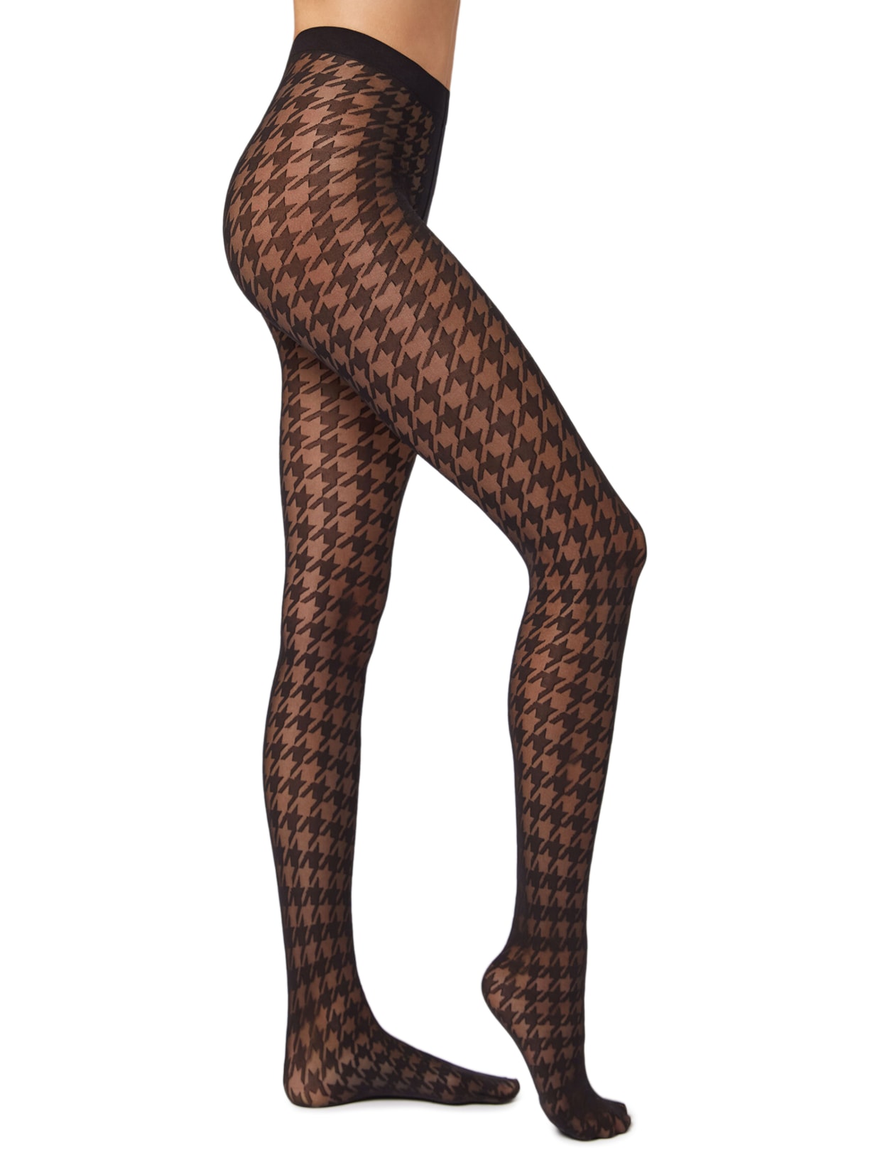 Meia-Calça Fio 30 Pied-De-Poule - Preto