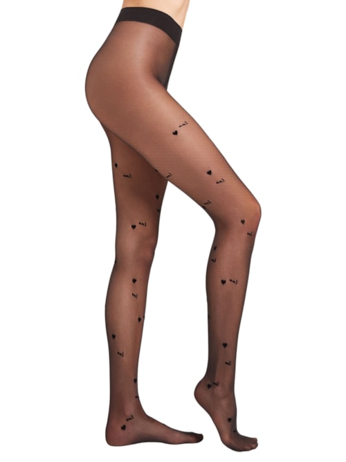 Meia-Calça Fio 30 Texto Love Em Relevo - Preto